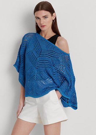 Blå dam Ralph Lauren Oversize bomullsblandning mesh tröjor