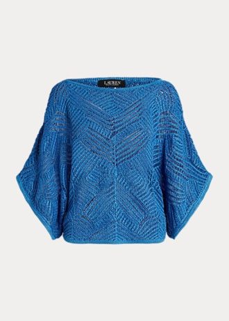 Blå dam Ralph Lauren Oversize bomullsblandning mesh tröjor