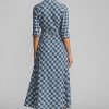 Blå dam Ralph Lauren plädad bomull voile omlottklänning Blå dam Ralph Lauren plädad bomull voile omlottklänning