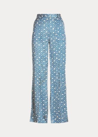 Blå dam Ralph Lauren Starburst-motiv satin byxor med vida ben