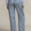 Blå dam Ralph Lauren Starburst-motiv satin byxor med vida ben