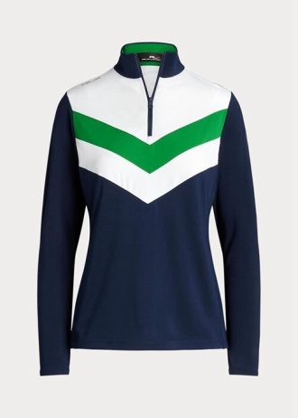 Blå dam Ralph Lauren tröja med Chevron-rand med kvarts dragkedja