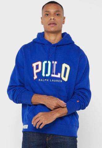 Blå luvtröja med Ralph Lauren logotyp för män