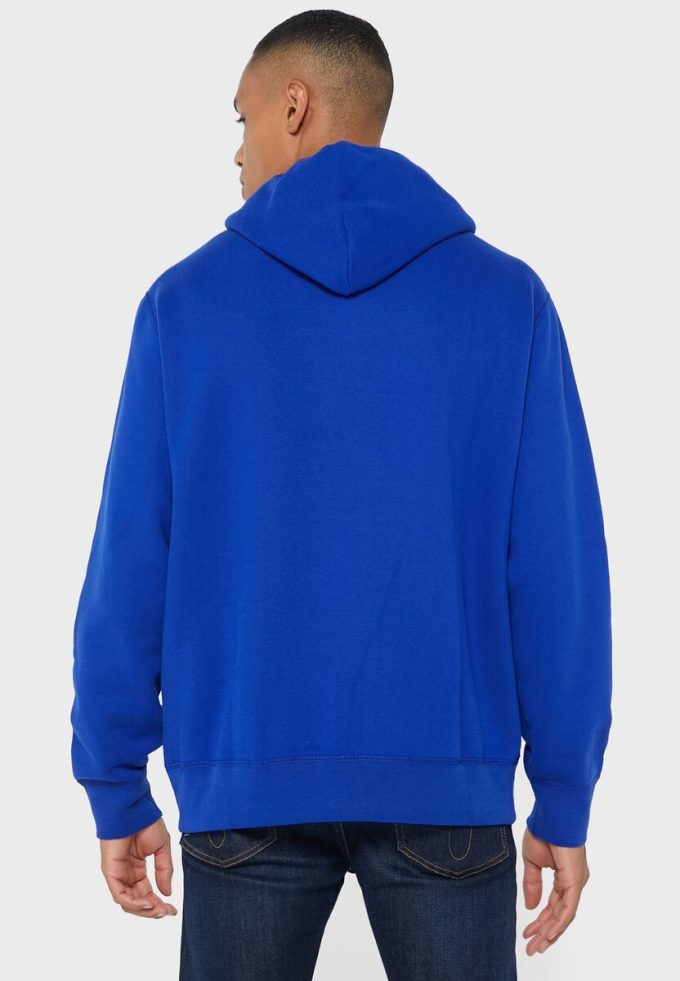 Blå luvtröja med Ralph Lauren logotyp för män Blå luvtröja med Ralph Lauren logotyp för män