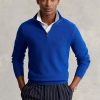 Blå mäns Ralph Lauren Meshstickad bomullströja med kvarts dragkedja Blå mäns Ralph Lauren Meshstickad bomullströja med kvarts dragkedja