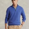Blå mäns Ralph Lauren Meshstickad bomullströja med kvarts dragkedja Blå mäns Ralph Lauren Meshstickad bomullströja med kvarts dragkedja