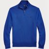 Blå mäns Ralph Lauren Meshstickad bomullströja med kvarts dragkedja Blå mäns Ralph Lauren Meshstickad bomullströja med kvarts dragkedja