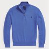 Blå mäns Ralph Lauren Meshstickad bomullströja med kvarts dragkedja Blå mäns Ralph Lauren Meshstickad bomullströja med kvarts dragkedja
