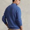 Blå mäns Ralph Lauren Meshstickad bomullströja med kvarts dragkedja Blå mäns Ralph Lauren Meshstickad bomullströja med kvarts dragkedja