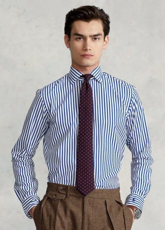 Blå mäns Ralph Lauren Regent Custom Fit randiga poplin formella skjortor