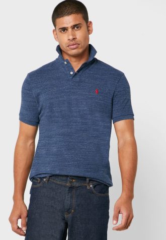 Blå Ralph Lauren Basic Mesh pikétröjor för män