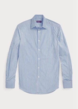 Blå Ralph Lauren Bengal-randig Poplin franska manschett formell skjortor för män