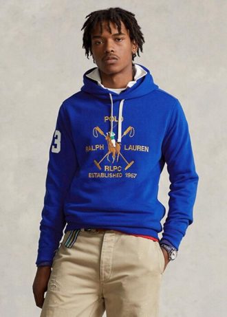 Blå Ralph Lauren Big Polo Crest Fleece-huvtröja för män