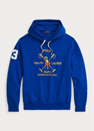 Blå Ralph Lauren Big Polo Crest Fleece-huvtröja för män