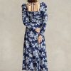 Blå Ralph Lauren blommig bomullsgrimma-klänning för kvinnor Blå Ralph Lauren blommig bomullsgrimma-klänning för kvinnor