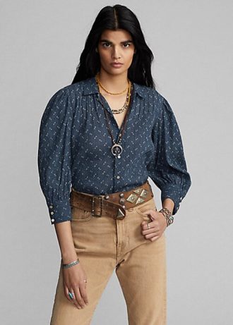Blå Ralph Lauren blommiga blusskjortor i bomull med voile