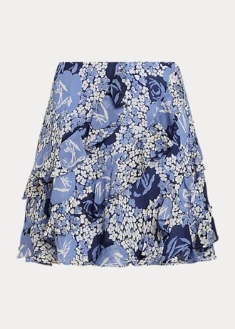 Blå Ralph Lauren blommiga Georgette-kjolar med volanger för kvinnor