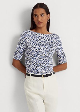 Blå Ralph Lauren blommiga T-shirts i bomull i stretchig bomull
