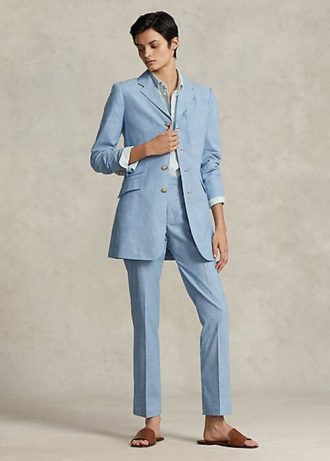 Blå Ralph Lauren Chambray Kick-Flare Cropped Pants för kvinnor