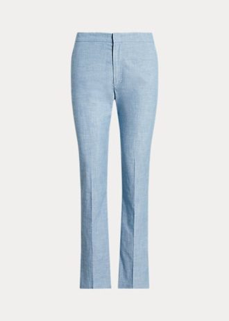 Blå Ralph Lauren Chambray Kick-Flare Cropped Pants för kvinnor