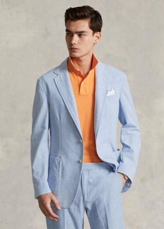 Blå Ralph Lauren Chambray kostymblazers för män