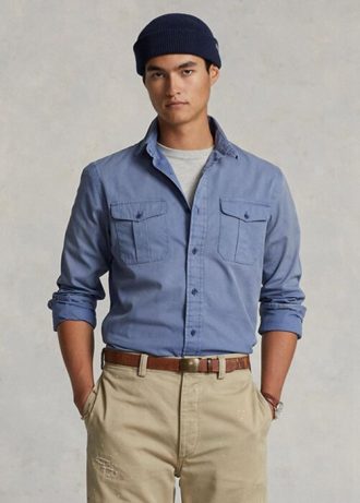 Blå Ralph Lauren Chino Work Shirts med klassisk passform för män