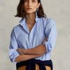 Blå Ralph Lauren Cotton hög-låga skjortor för kvinnor Blå Ralph Lauren Cotton hög-låga skjortor för kvinnor