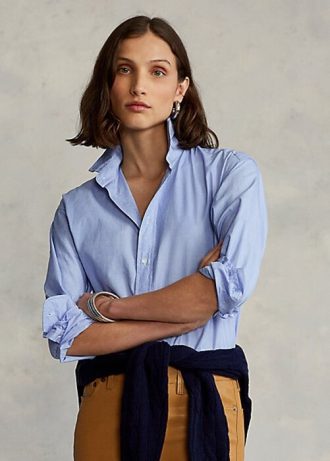 Blå Ralph Lauren Cotton hög-låga skjortor för kvinnor