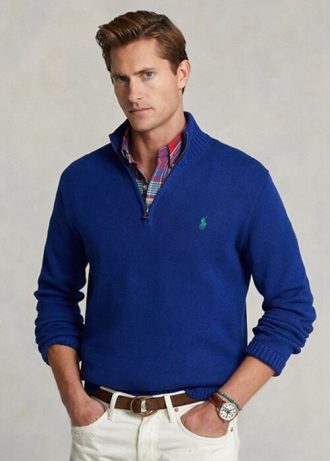 Blå Ralph Lauren Cotton tröja med kvarts dragkedja för män