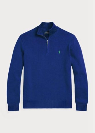 Blå Ralph Lauren Cotton tröja med kvarts dragkedja för män
