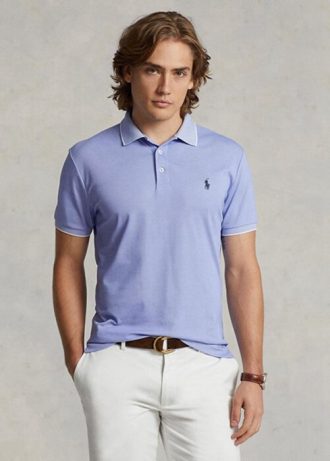 Blå Ralph Lauren Custom Slim Fit Birdseye pikétröjor för män