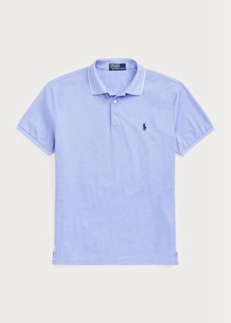 Blå Ralph Lauren Custom Slim Fit Birdseye pikétröjor för män
