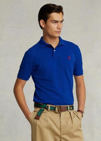Blå Ralph Lauren Custom Slim Fit Mesh pikétröjor för män