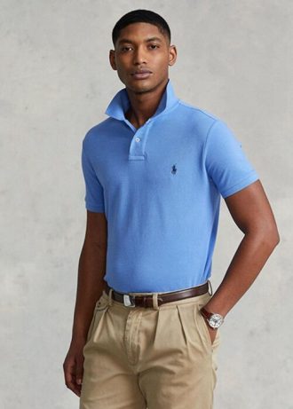 Blå Ralph Lauren Custom Slim Fit Mesh pikétröjor för män