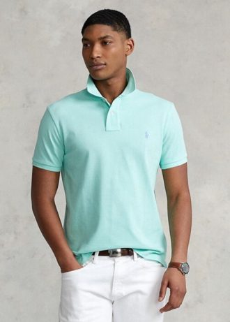 Blå Ralph Lauren Custom Slim Fit Mesh pikétröjor för män