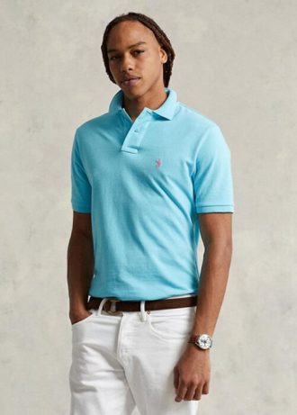 Blå Ralph Lauren Custom Slim Fit Mesh pikétröjor för män