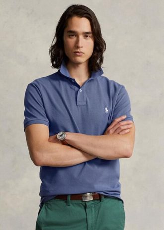 Blå Ralph Lauren Custom Slim Fit Mesh pikétröjor för män