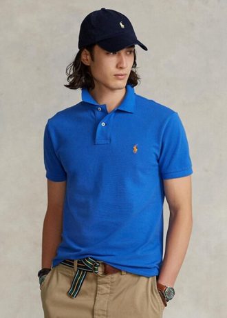 Blå Ralph Lauren Custom Slim Fit Mesh pikétröjor för män