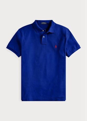 Blå Ralph Lauren Custom Slim Fit Mesh pikétröjor för män