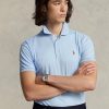 Blå Ralph Lauren Custom Slim Fit Pikétröjor i mjuk bomull för män