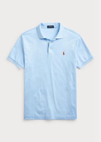 Blå Ralph Lauren Custom Slim Fit Pikétröjor i mjuk bomull för män