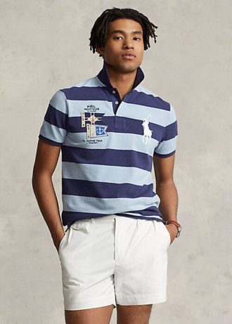 Blå Ralph Lauren Custom Slim Fit Pikétröjor med mesh för stora ponnyer för män