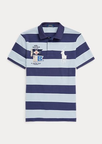 Blå Ralph Lauren Custom Slim Fit Pikétröjor med mesh för stora ponnyer för män