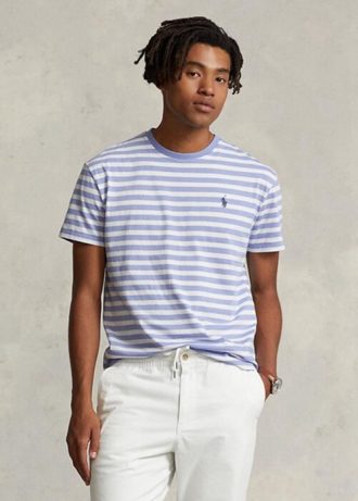 Blå Ralph Lauren Custom Slim Fit Randig T-shirt för män