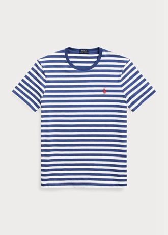Blå Ralph Lauren Custom Slim Fit Randig T-shirt för män