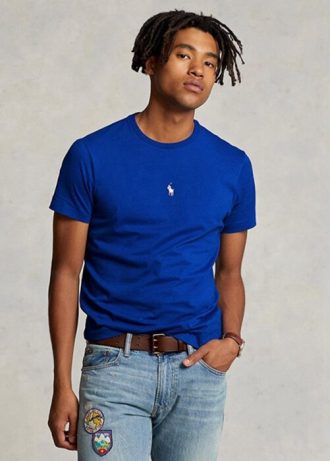 Blå Ralph Lauren Custom Slim Fit T-shirts med rund hals för män