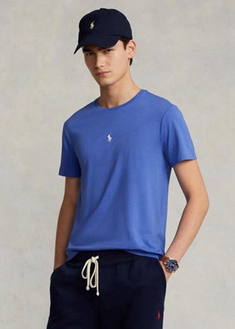 Blå Ralph Lauren Custom Slim Fit T-shirts med rund hals för män