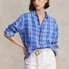 Blå Ralph Lauren Damskjortor i rutig linne med avslappnad passform Blå Ralph Lauren Damskjortor i rutig linne med avslappnad passform