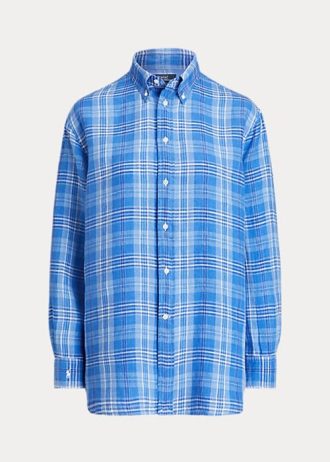 Blå Ralph Lauren Damskjortor i rutig linne med avslappnad passform
