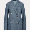 Blå Ralph Lauren dubbelknäppt Chambray blazer för kvinnor Blå Ralph Lauren dubbelknäppt Chambray blazer för kvinnor